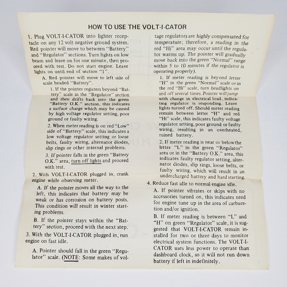 Volt-I-Cator Auto Vehicle Car Truck Plug-In Battery Check Read Vintage 70s - Picture 4 of 12